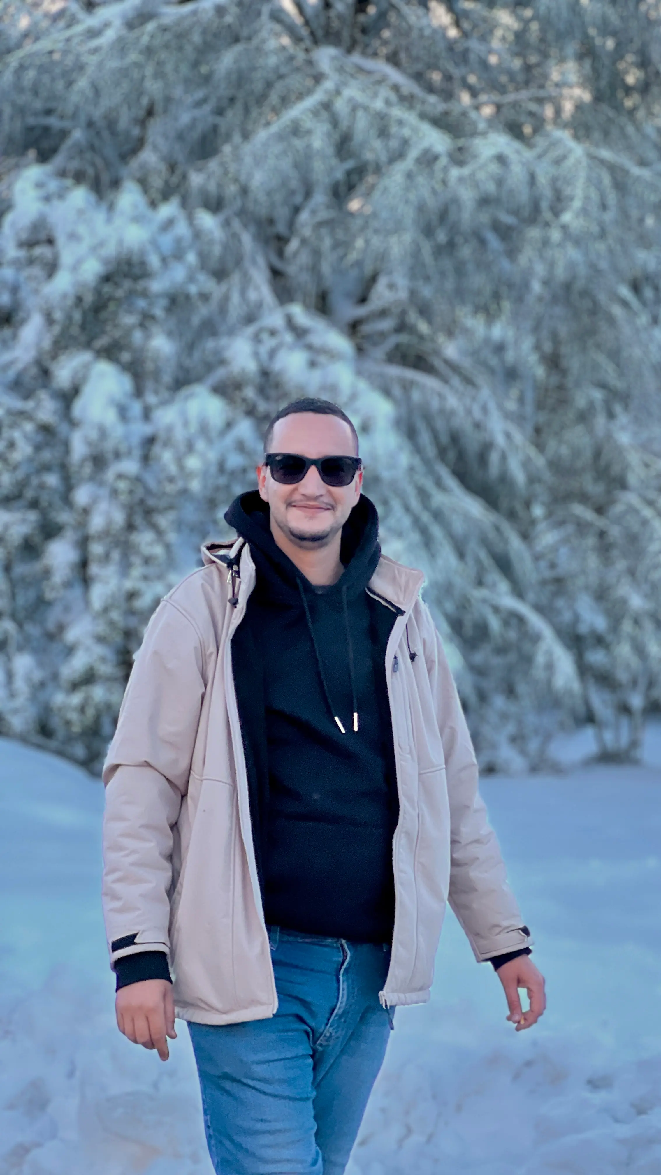 Abdel from Morocco walking on a snowy Morocco road