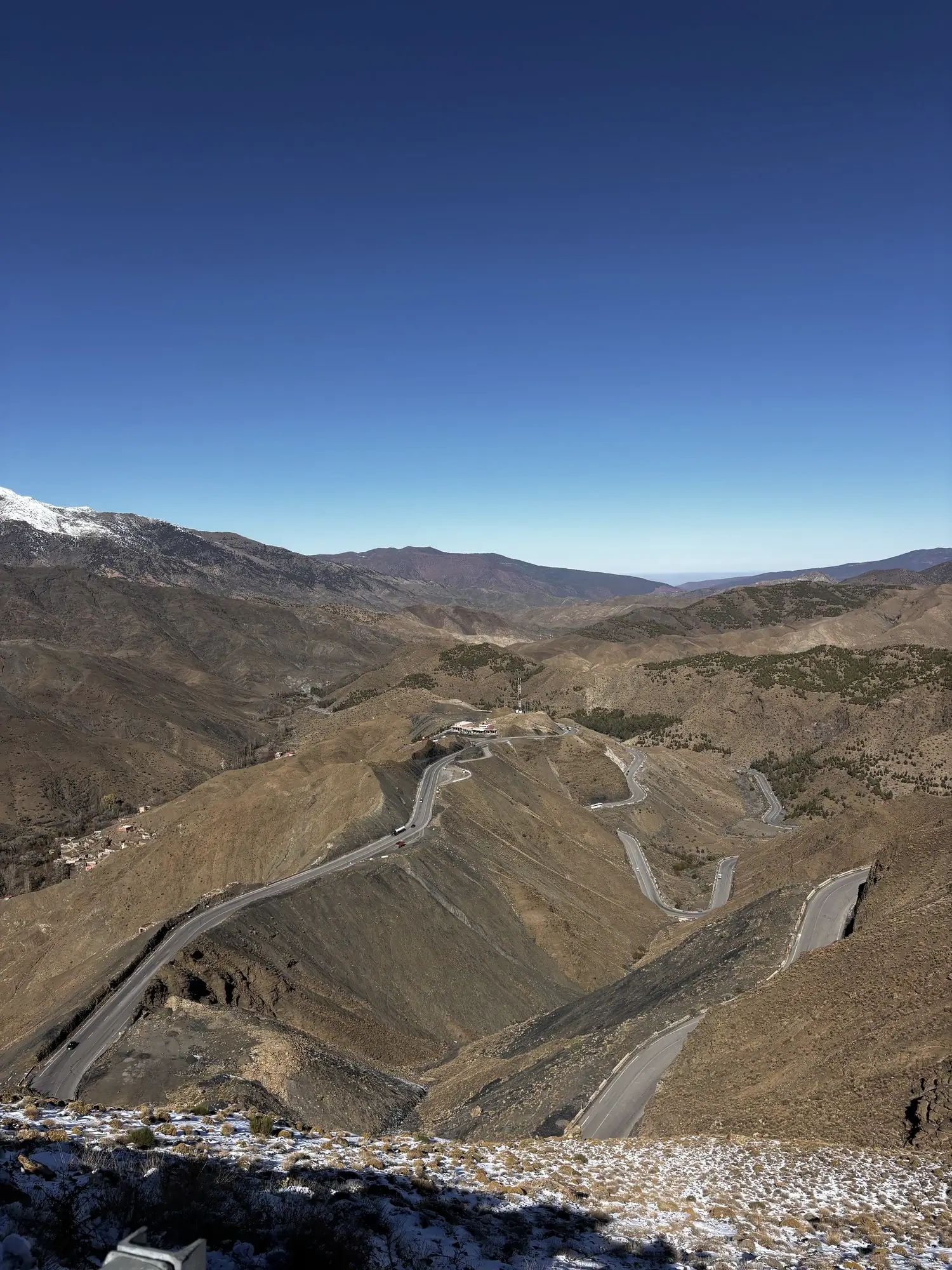 Winding Atlas Mountain roads viewed from above in Morocco