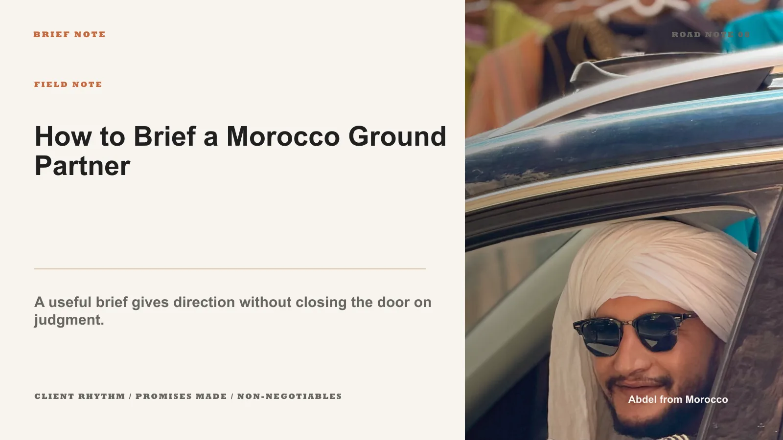 Advisor brief blueprint infographic for better Morocco ground partner proposals.