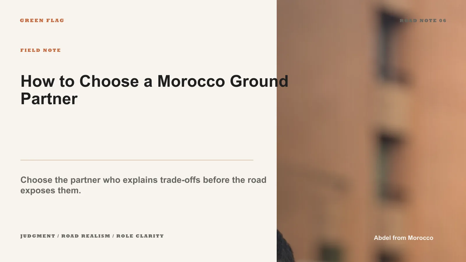 Ground partner vetting scorecard infographic for Morocco travel advisors.