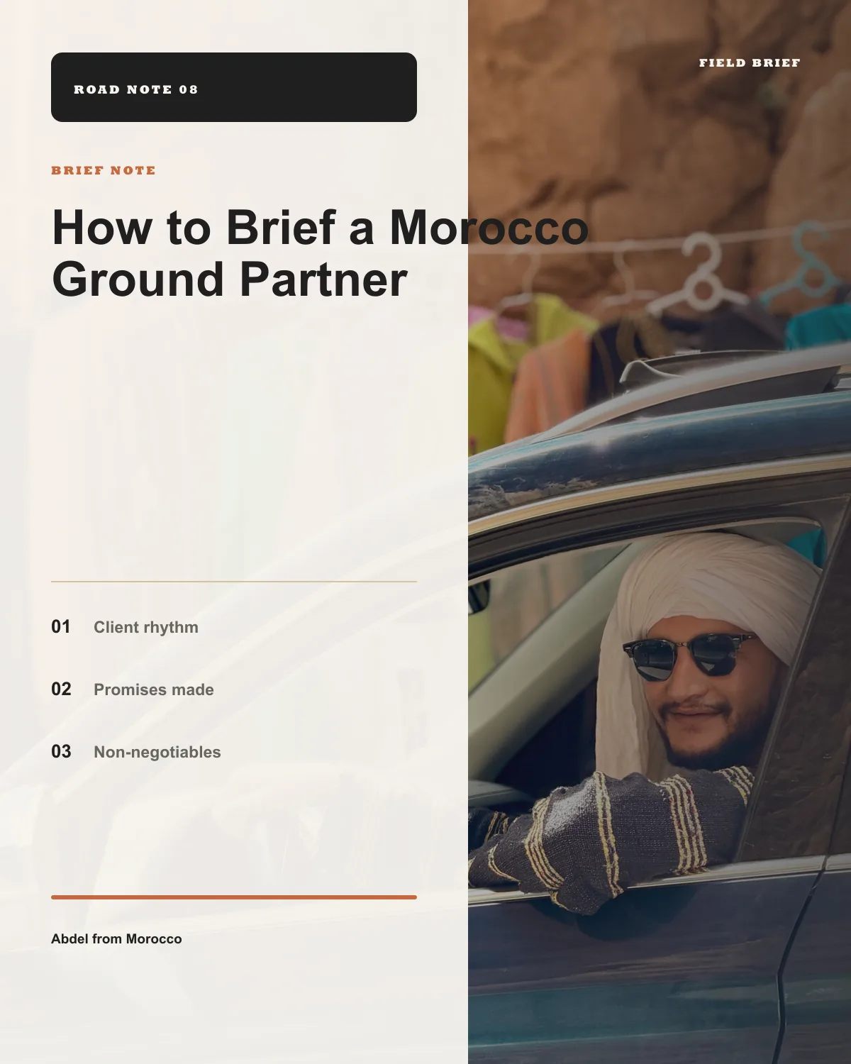 Advisor brief blueprint infographic for better Morocco ground partner proposals.
