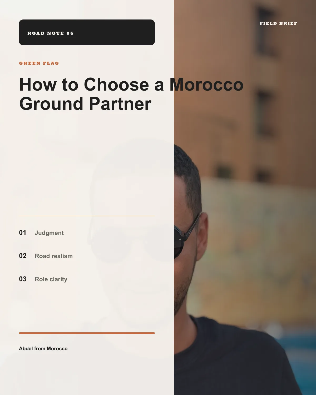 Ground partner vetting scorecard infographic for Morocco travel advisors.