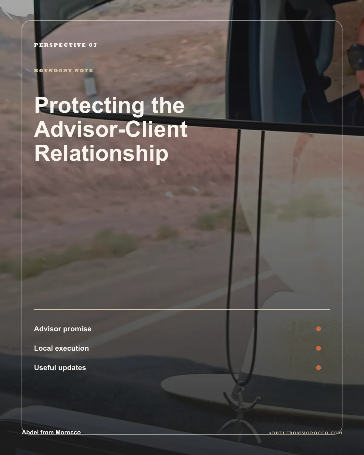 Infographic showing how a Morocco ground partner protects the advisor-client relationship.