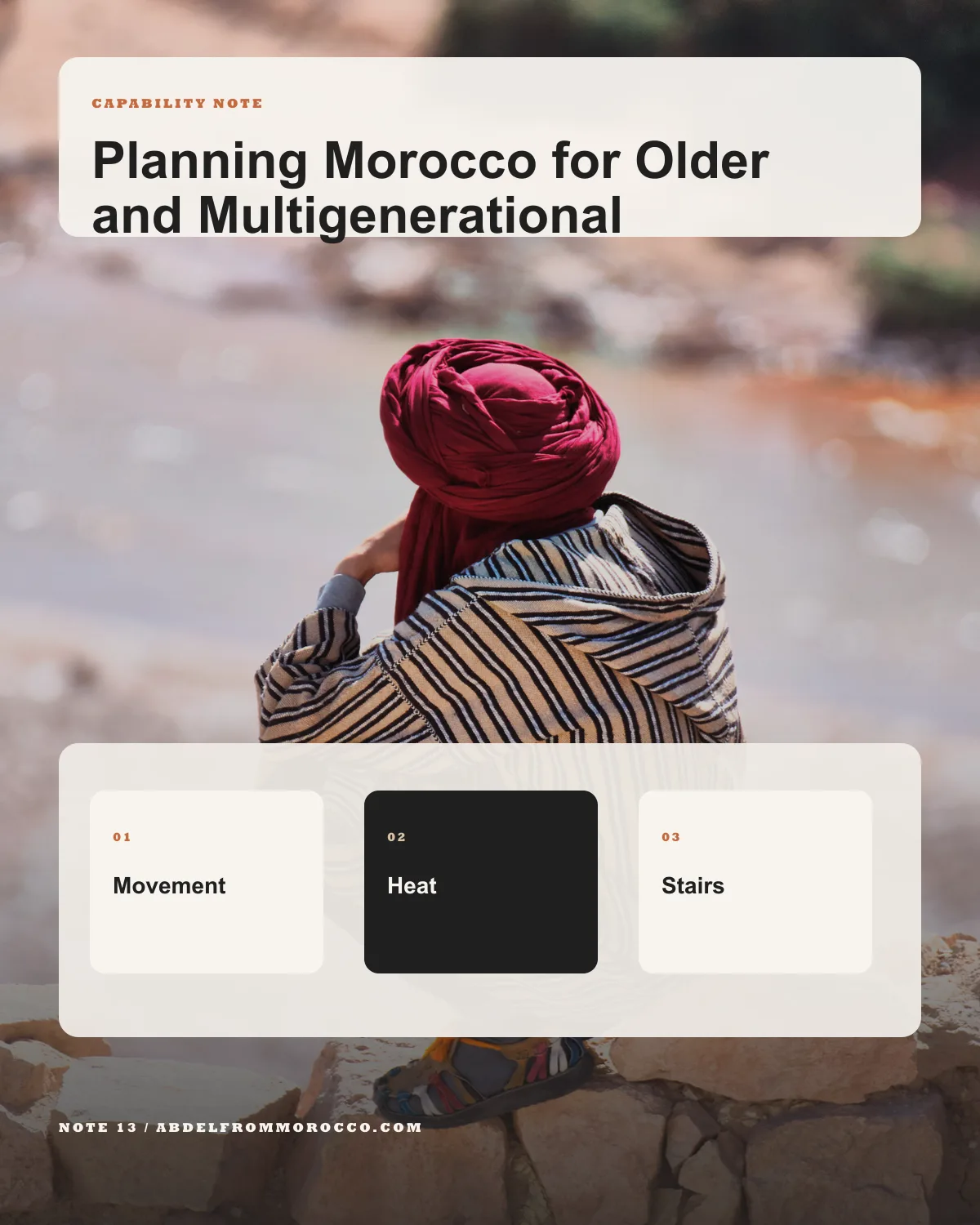 Capability planning grid infographic for older and multigenerational Morocco travelers.