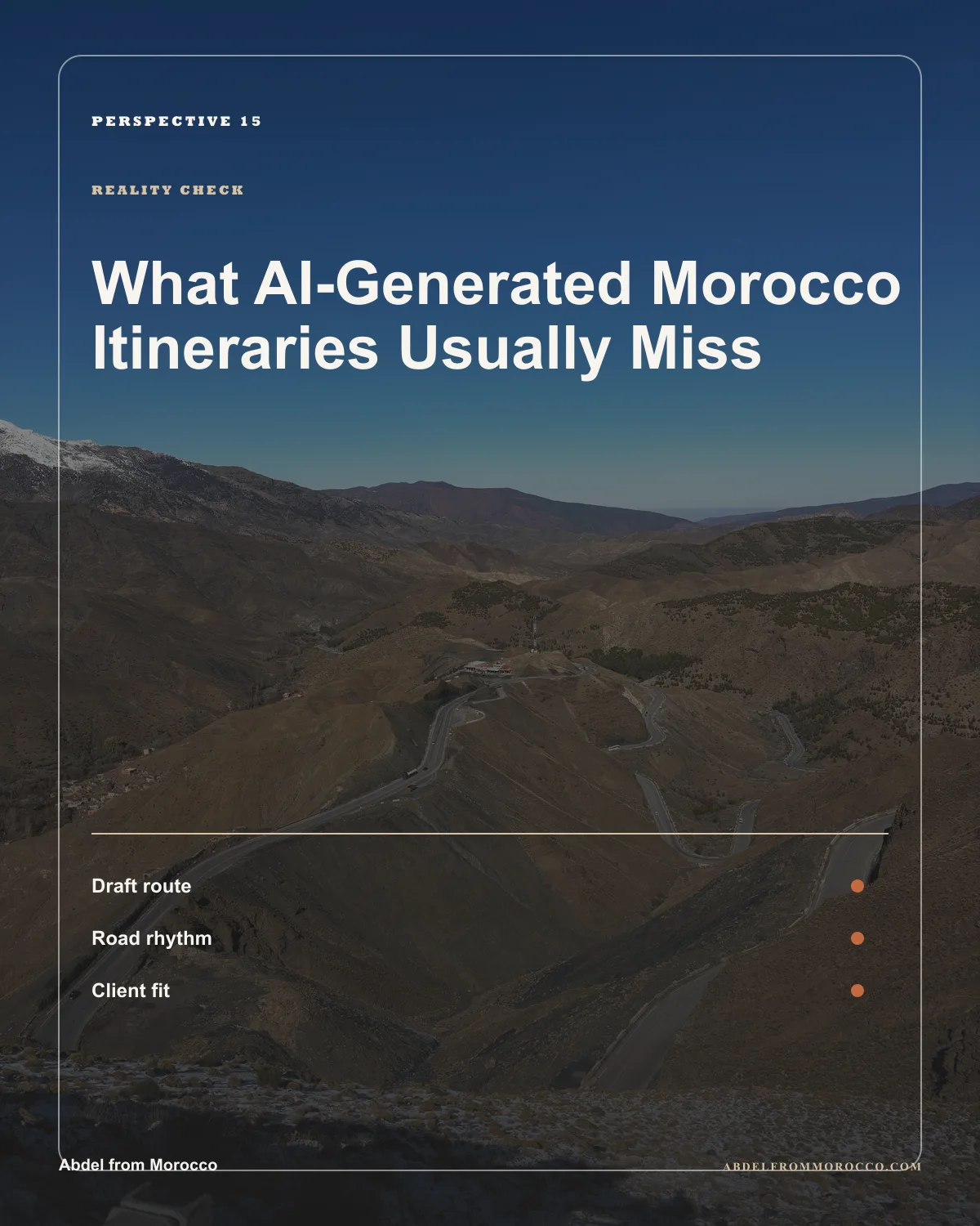 Infographic showing how an AI-generated Morocco itinerary moves through local reality checks.