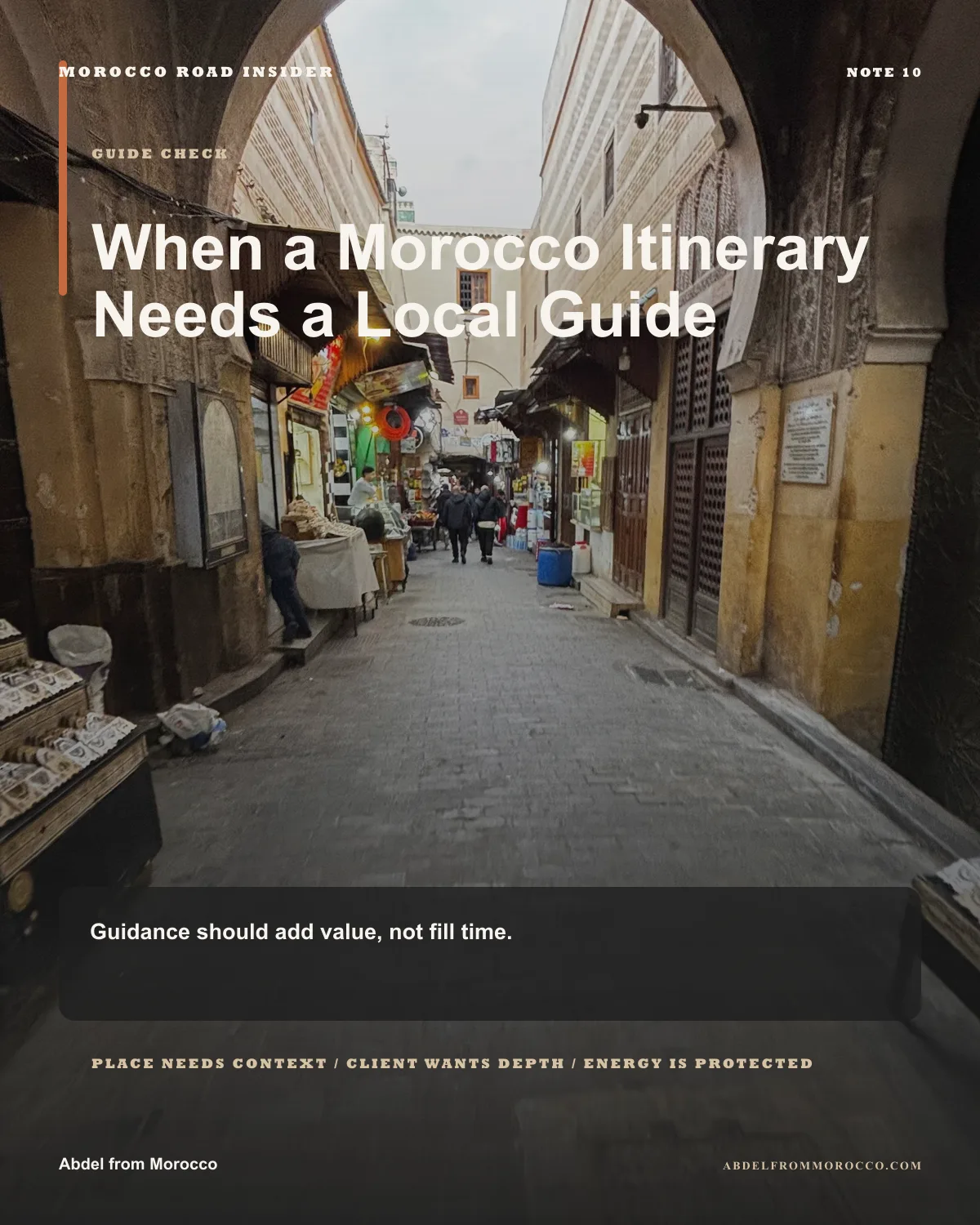 Decision tree infographic showing when a Morocco itinerary needs a local guide.